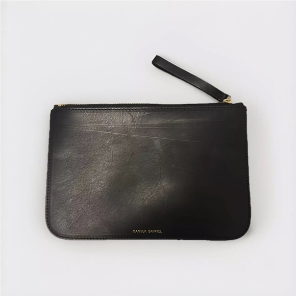 Authentic Mansur Gavriel Leather Wristlet Zipper Pouch BLACK With Red Interior - Picture 1 of 6